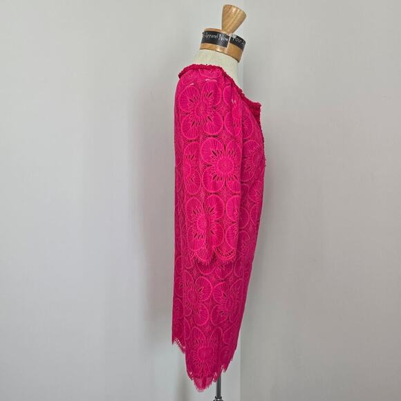Trina Turk Hot Pink 3/4 Sleeves V Neck Lace Lined Mini Dress Sz 0 (645) - Picture 5 of 8